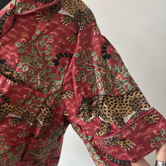 Print Fresh Pajama PJ Shirt Top Sz Small Short Sleeve Leopard Print Boho Cotton - Picture 3 of 12